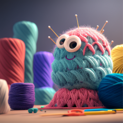 Funny 3d Animated crocheted figure smiling