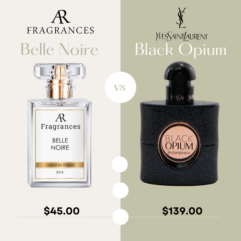 Yves Saint Laurent Black Opium vs  Asorock Fragrances' Dupe perfume Belle Noire