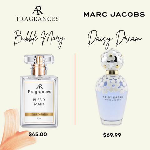 Marc Jacobs - daisy dream vs Asorock Fragrances' dupe perfume Bubbly Mary