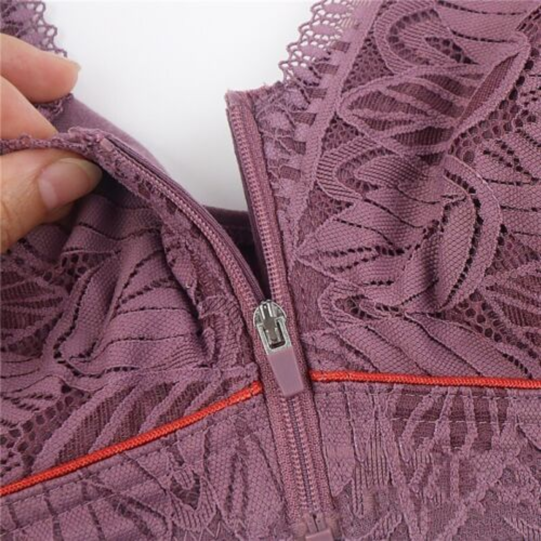 Lismali Leaf Lace Bra Wireless Front Zipper Bra Large Size For Women