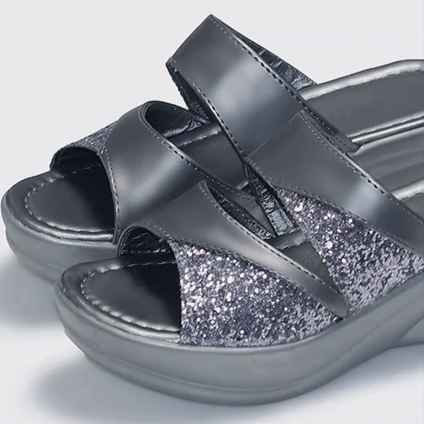 Lismali Fleekcomfy Glitter Arch Support Wedge Platform Sandals