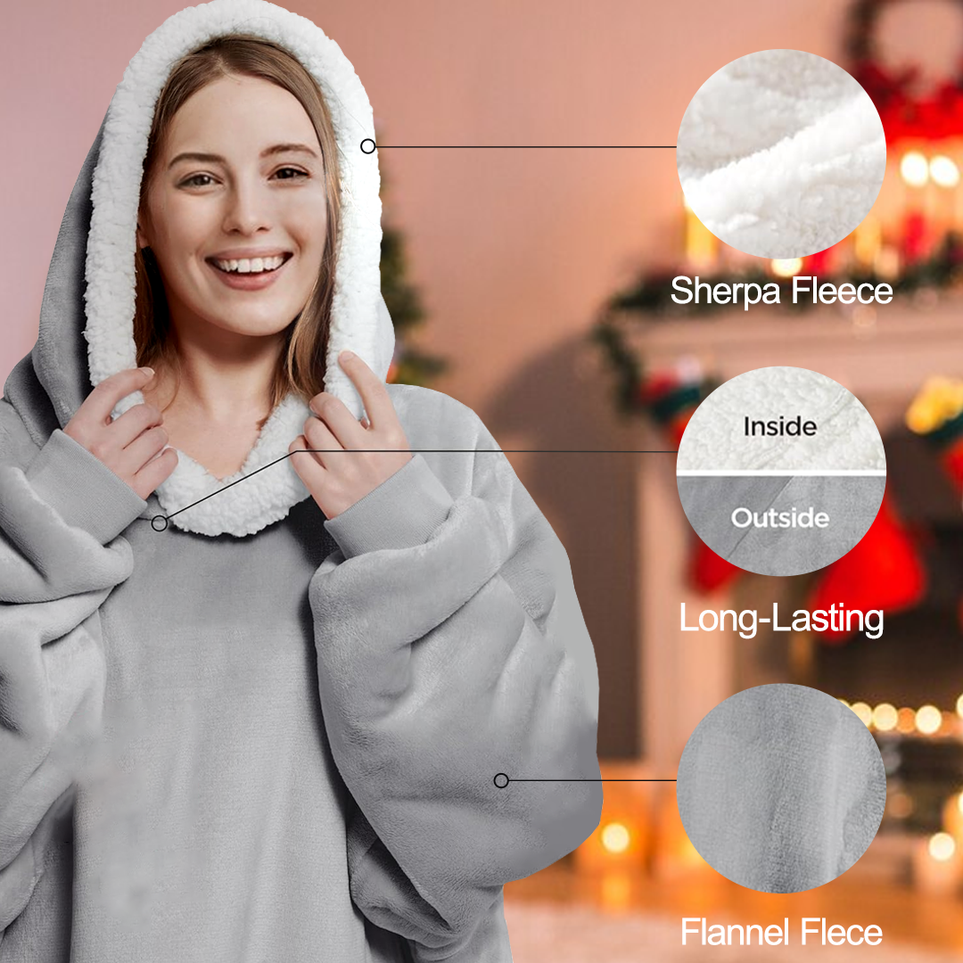 Lismali Supper Long Wearable Blanket Hoodie - Solid Casual Cozy Fleece Hooded Blanket