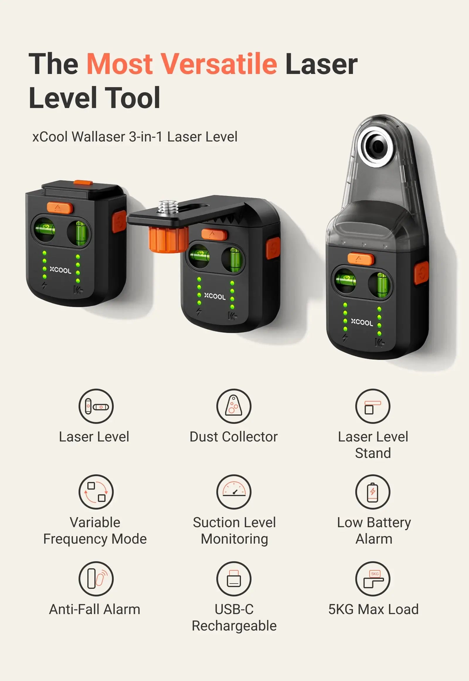xCool Wallaser 3-in-1 Wall-Mountable Laser Level