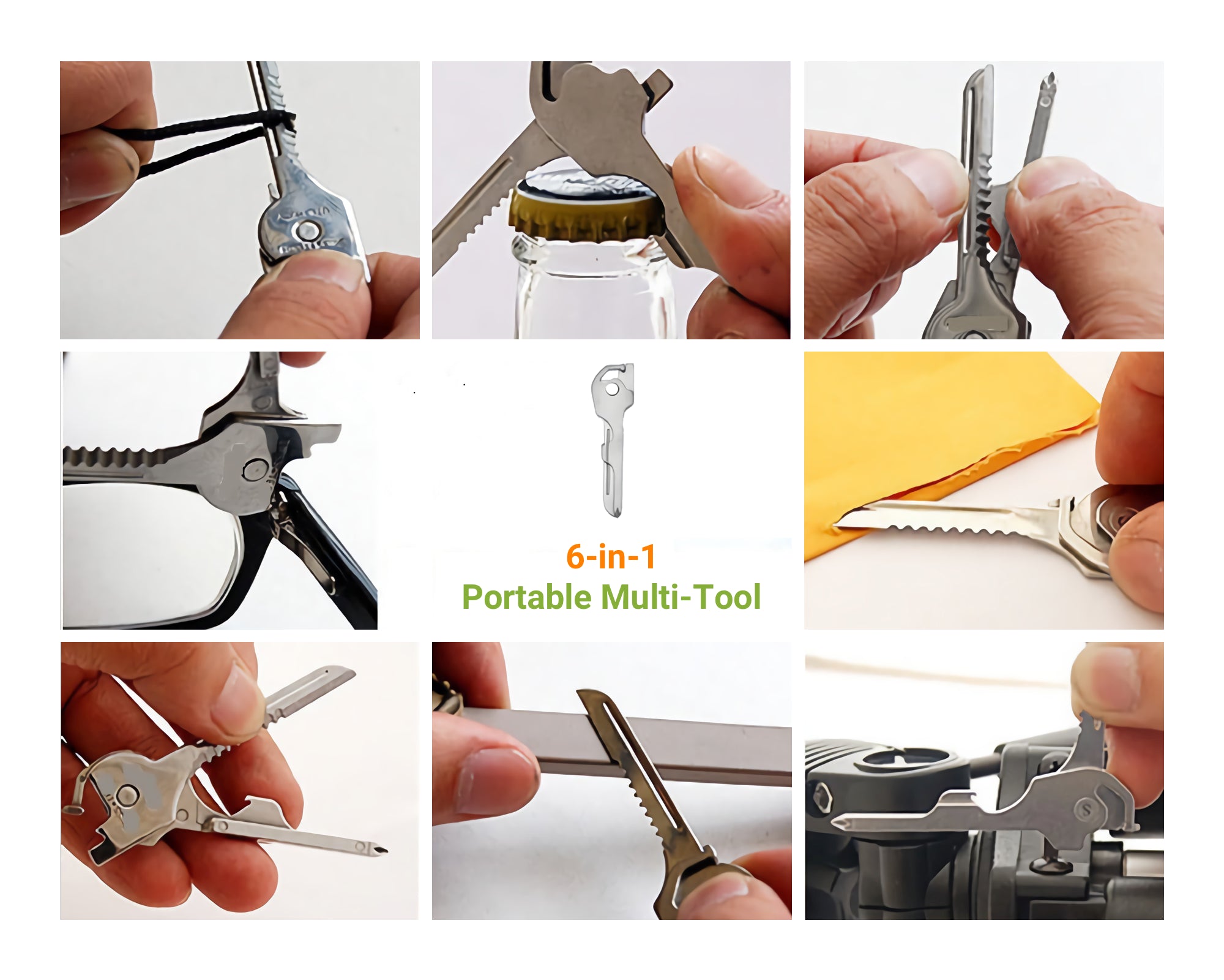 6 most commonly used tools are integrated into it. The straight knife blade is built sharp and durable for unpacking parcels or envelopes. The micro eyeglass screwdriver helps you fix minor problems with your glasses. The serrated knife blade is designed to cut threads off.