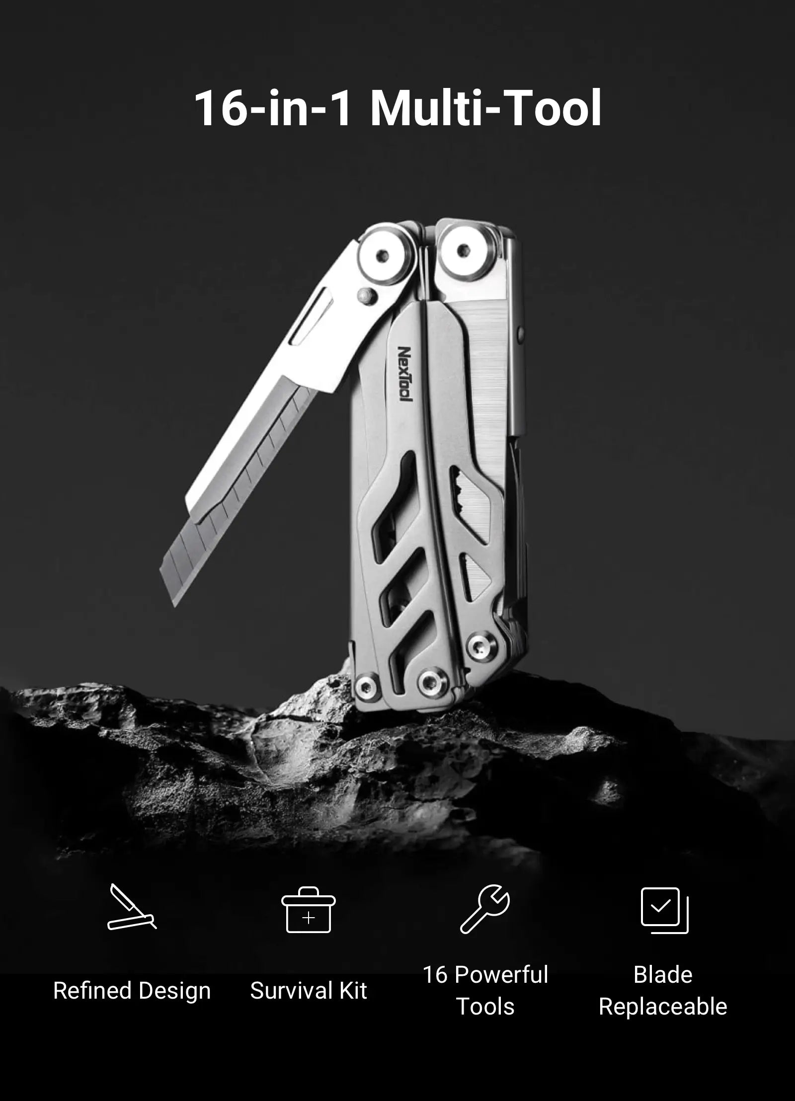 16-in-1 Multi-Tool  16-in-1 Refined Design Survival Kit 16 Powerful Tools Blade Replaceable