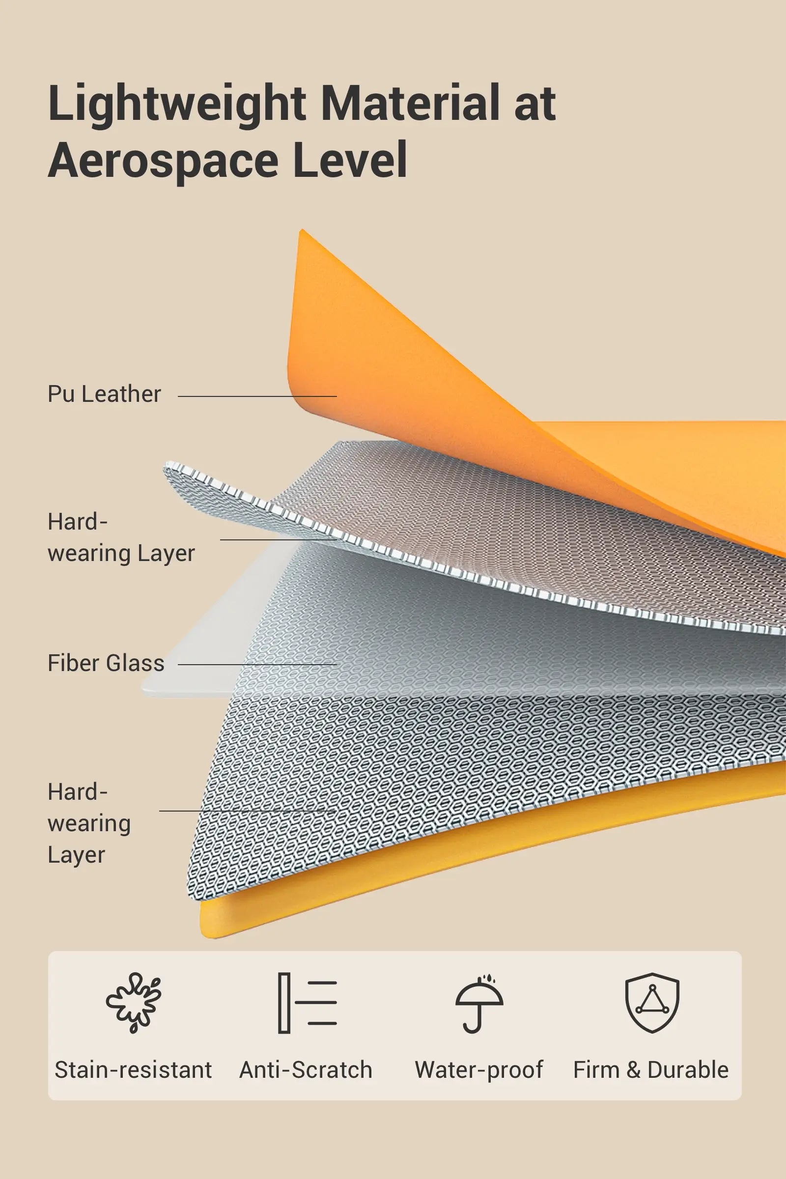 - Lightweight Material at Aerospace Level Pu Leather Hard-wearing Layer Fiber Glass Hard-wearing Layer