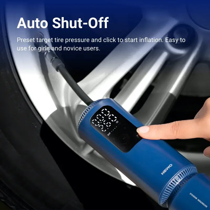 Preset target tire pressure and click to start inflation. Easy to use for girls and novice users.