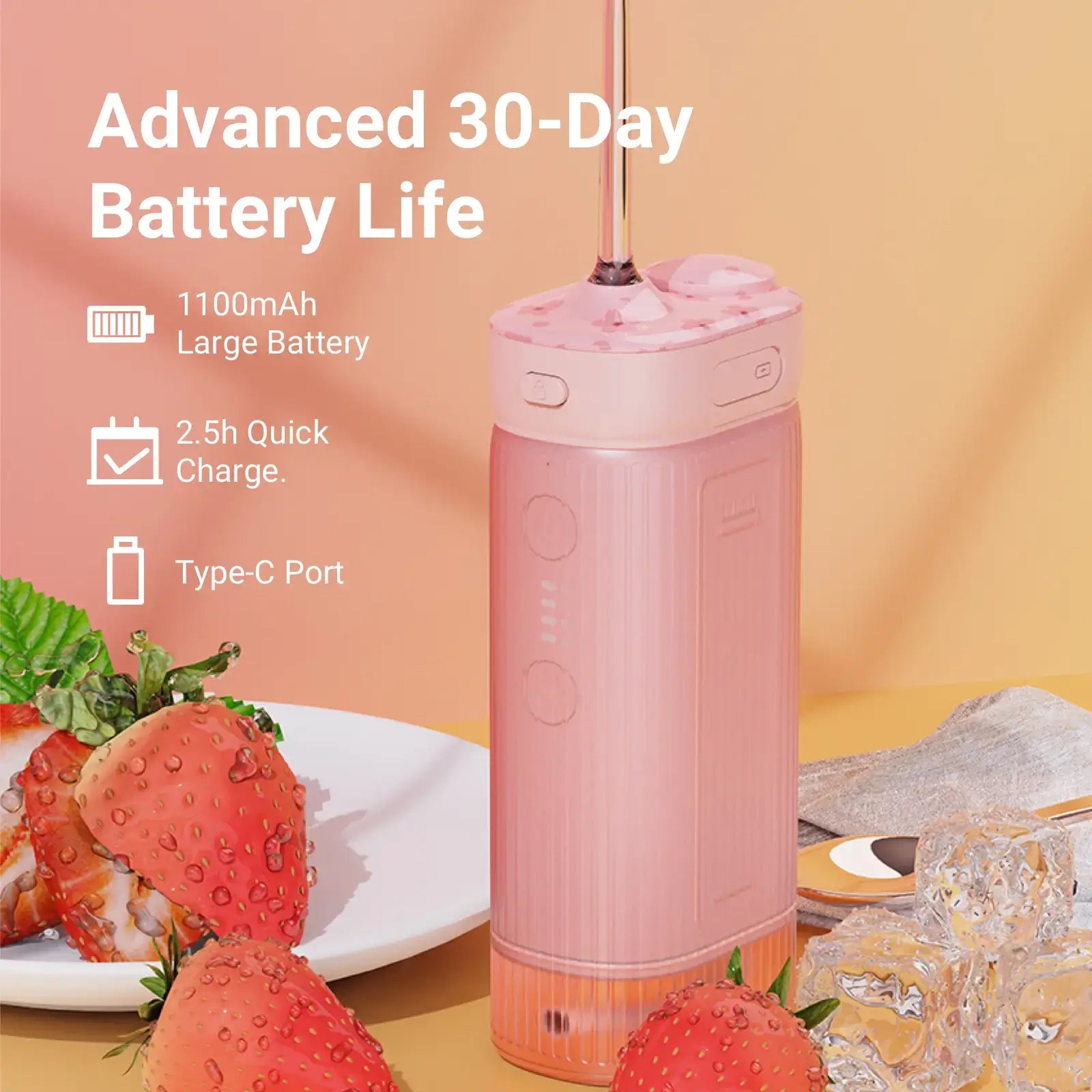 Advanced 30-Day Battery Life- 1100mAh Large Battery - 2.5h Quick Charge. - Type-C Port