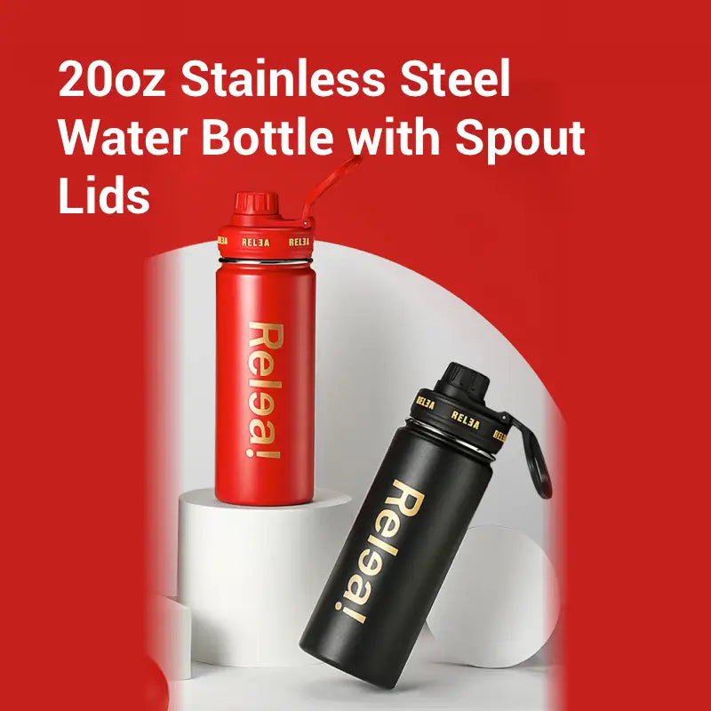 20oz Stainless Steel Water Bottle with Spout Lids