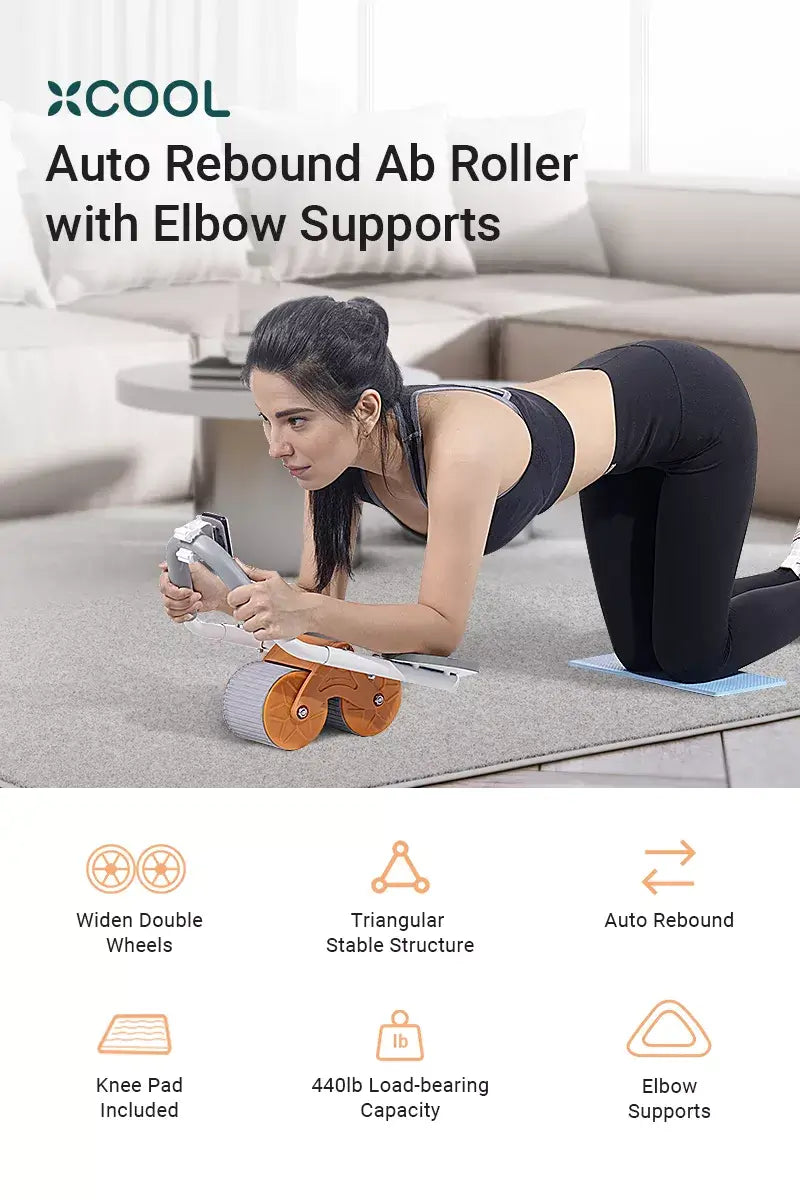 2-in-1 Auto Rebound Ab Roller Wheel for Workout With Elbow Supports
