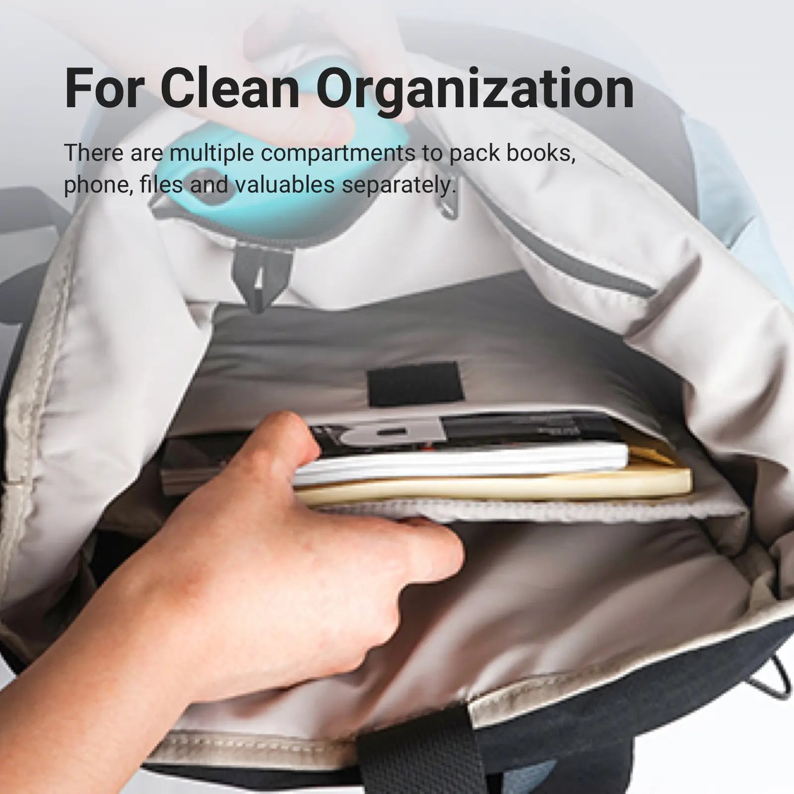 There are multiple compartments to pack books, phone, files and valuables separately