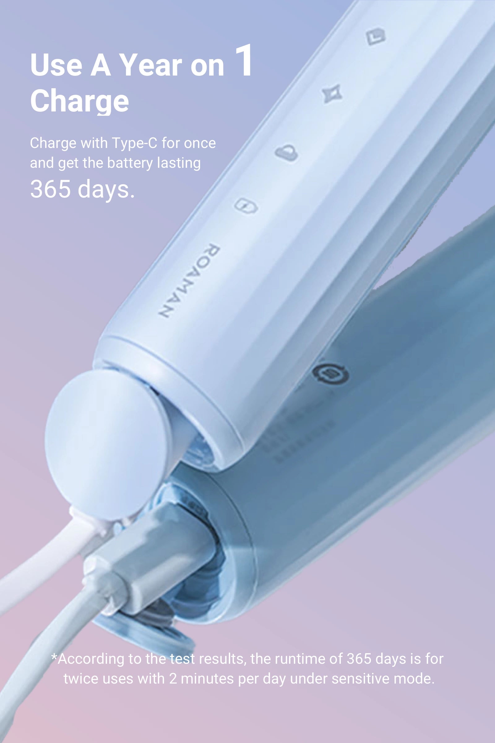 One Charge for Whole-year Use  Charge with Type-C for once and get the battery lasting 365 days.*