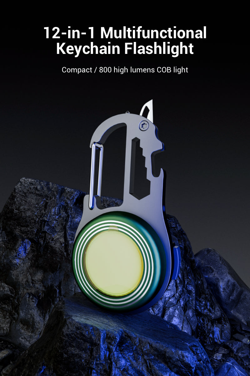 12-in-1 Keychain Flashlight  12 built-in functions 800 Lumens Hyper Light  Type-C Charging