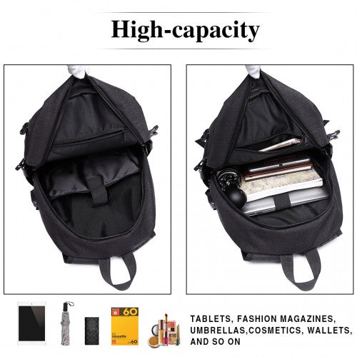 Kono Business Laptop Backpack With USB Charging Port - Black