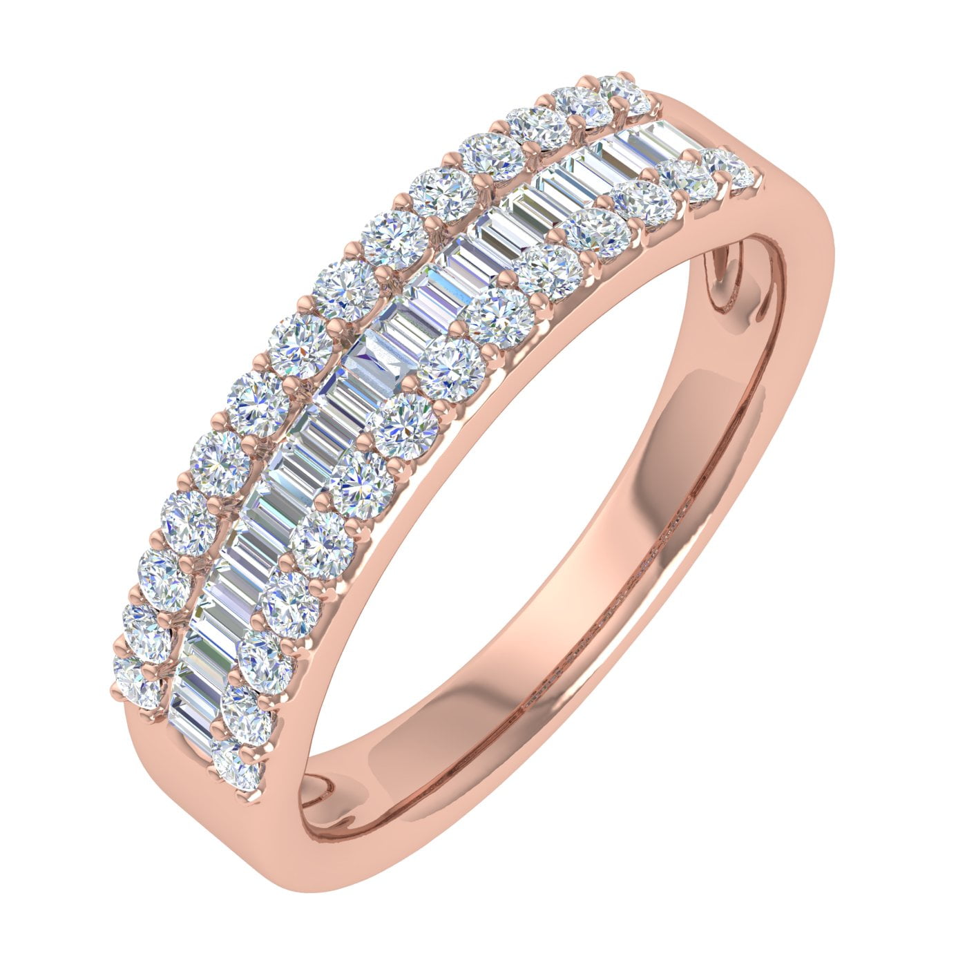 1/2 Carat Baguette and Round Shape Diamond Wedding Band Ring in 10K Rose Gold (Ring Size 4.25)