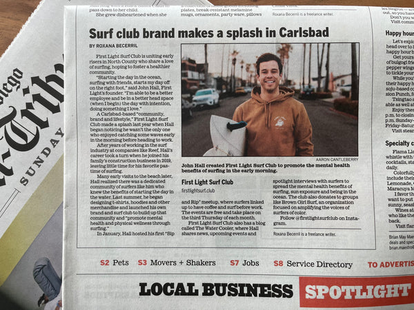 First Light Surf Club, San Diego Union Tribune, Newspaper, Carlsbad, Brand