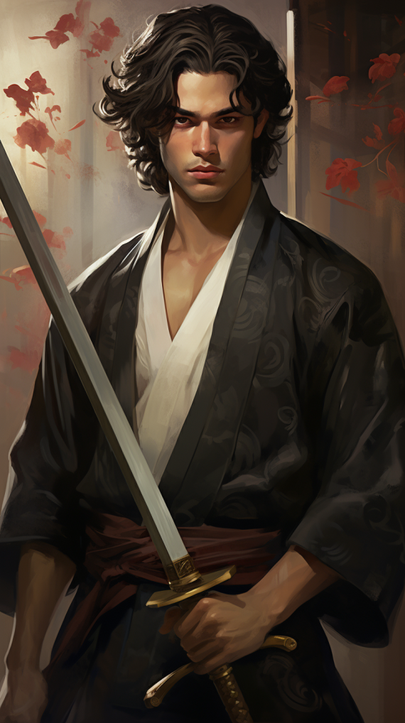 A handsome samurai with cool looking katanas