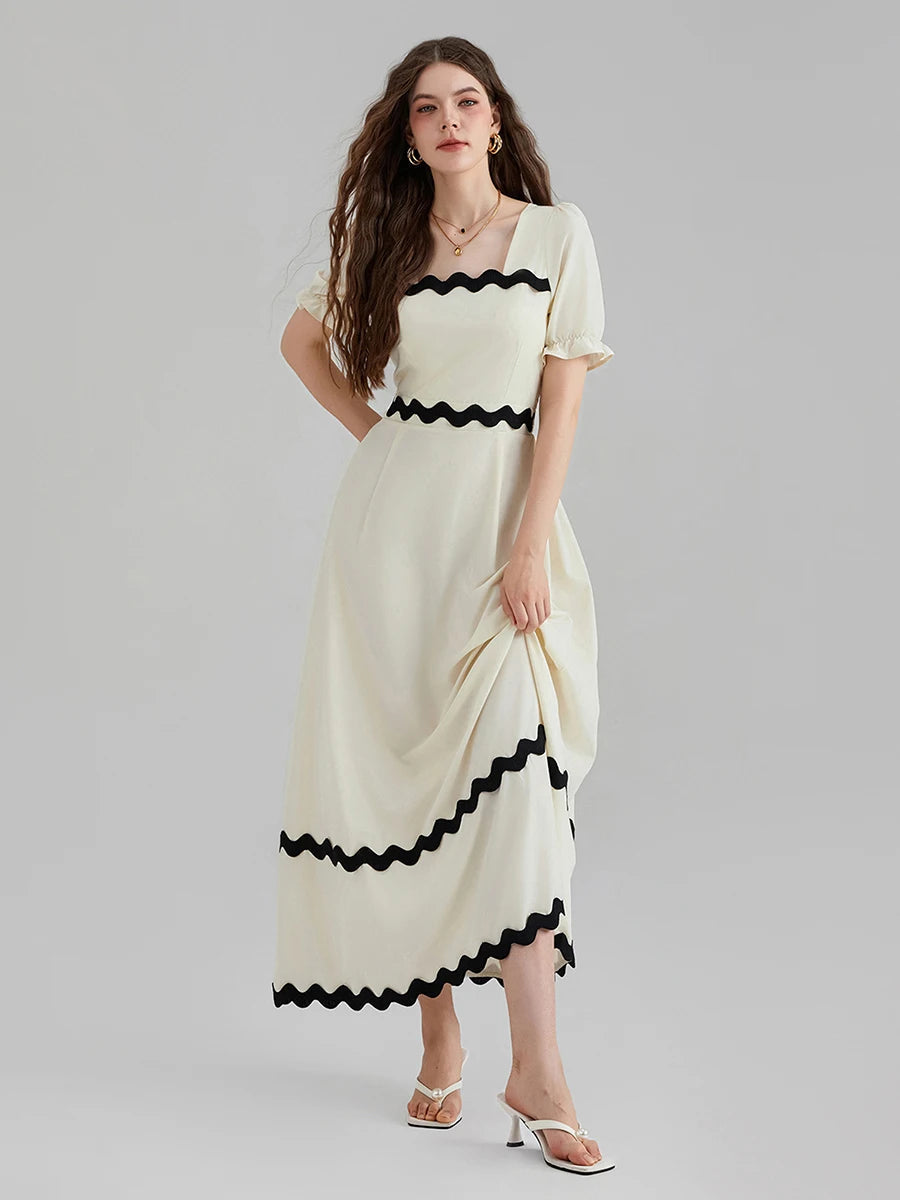 Fairycore Summer A-Line Dress with Puff Sleeves and Ric Rac Trim - Image 4