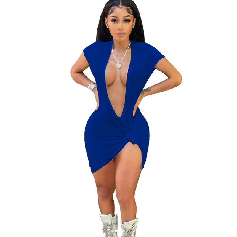 Solid Color Sleeveless Deep V-Neck Bodycon Party Dress - Image 10