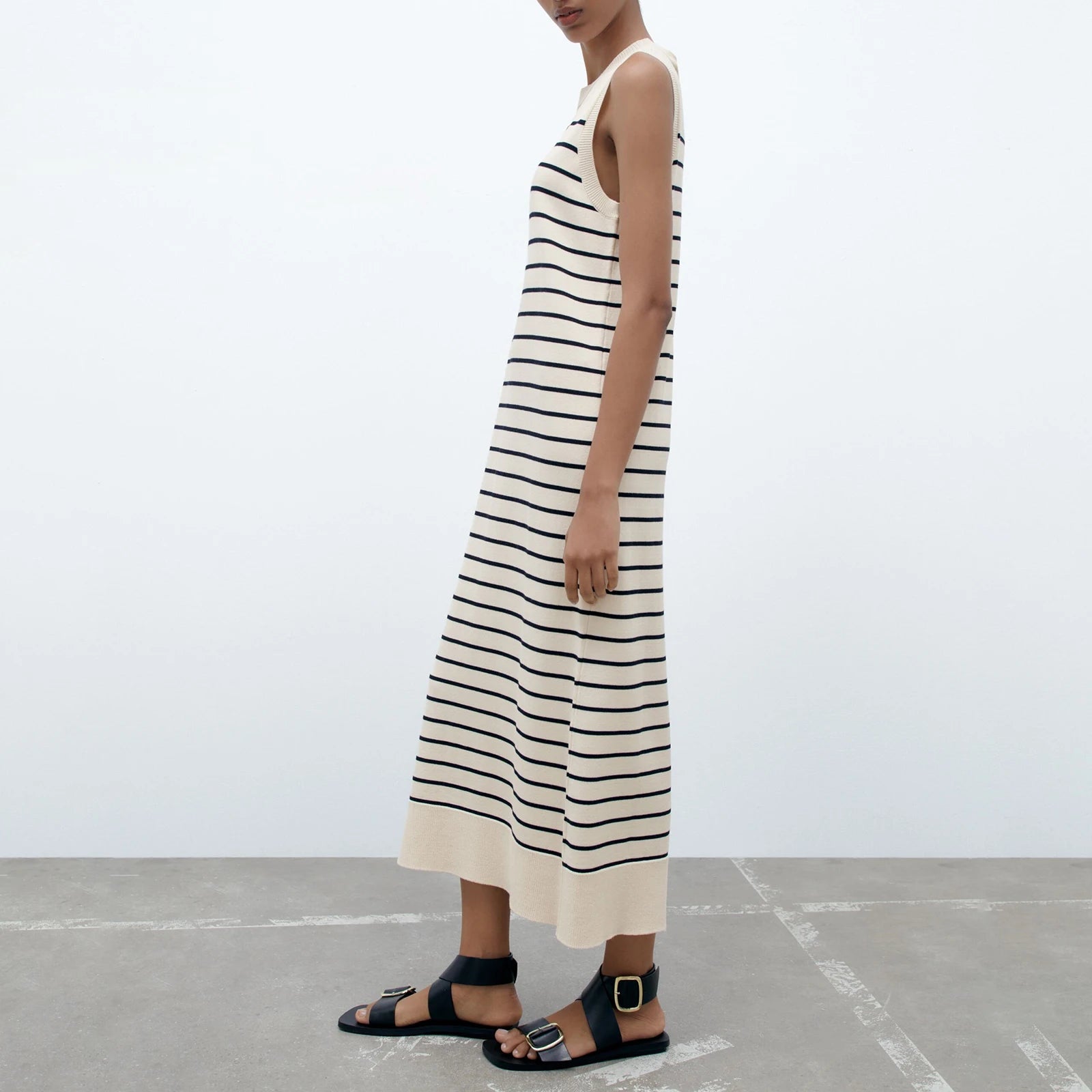 Women's Summer Stripe Knit Tank Dress - Sleeveless & Slim - Image 8