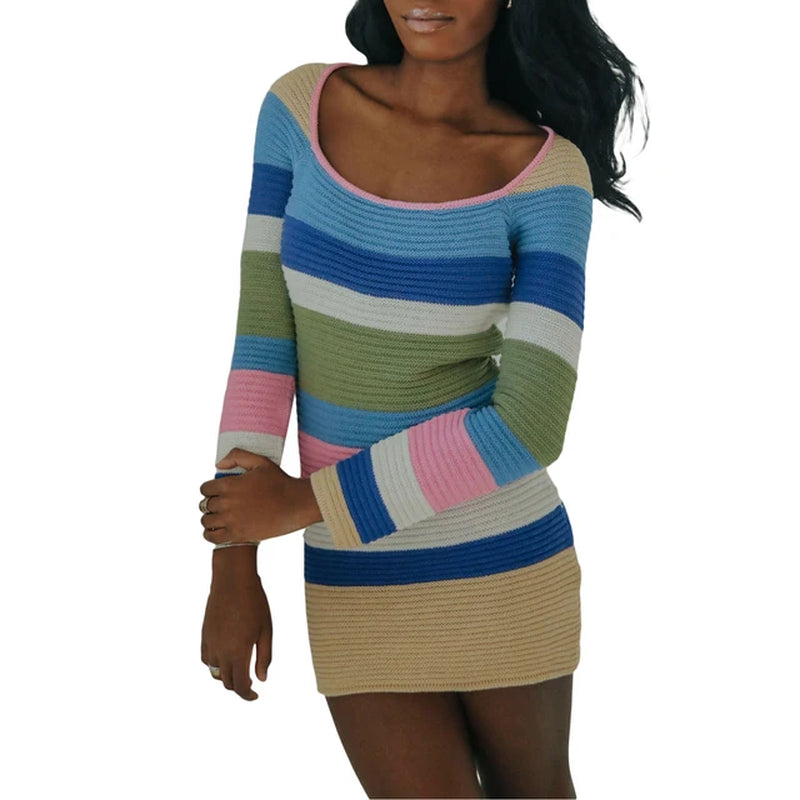 Casual Long Sleeve Knit Bodycon Mini Dress for Women