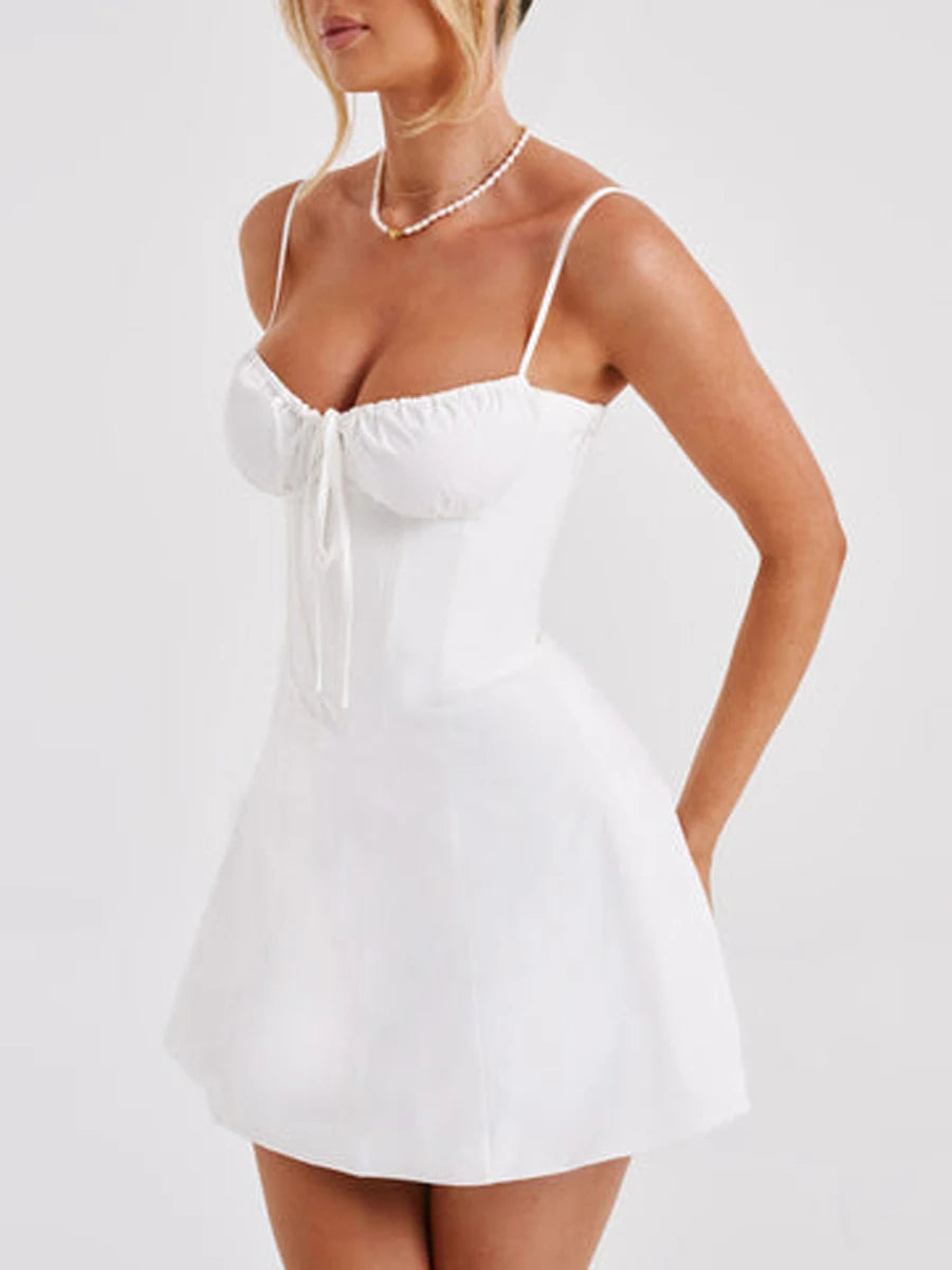 Summer Mini Cami Dress - Solid Color Sleeveless Style - Image 4