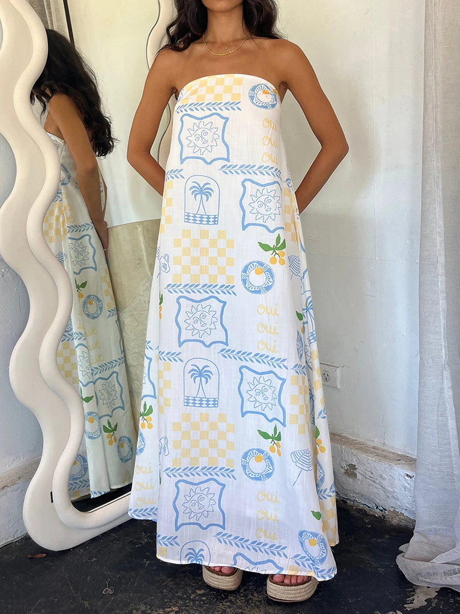 Women's Summer Strapless Fruit Print Beach Dress - Image 5