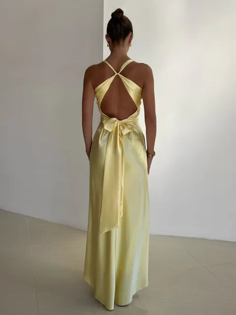 Yellow Backless Ruched Maxi Dress for Summer Elegance - Image 10