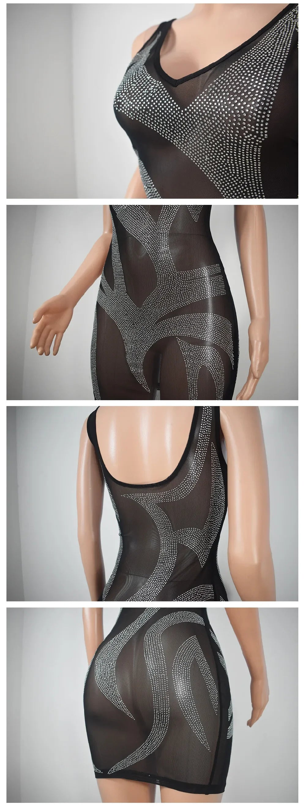 Women's Sexy Black Mini Bodycon Dress with V-Neck - Image 6