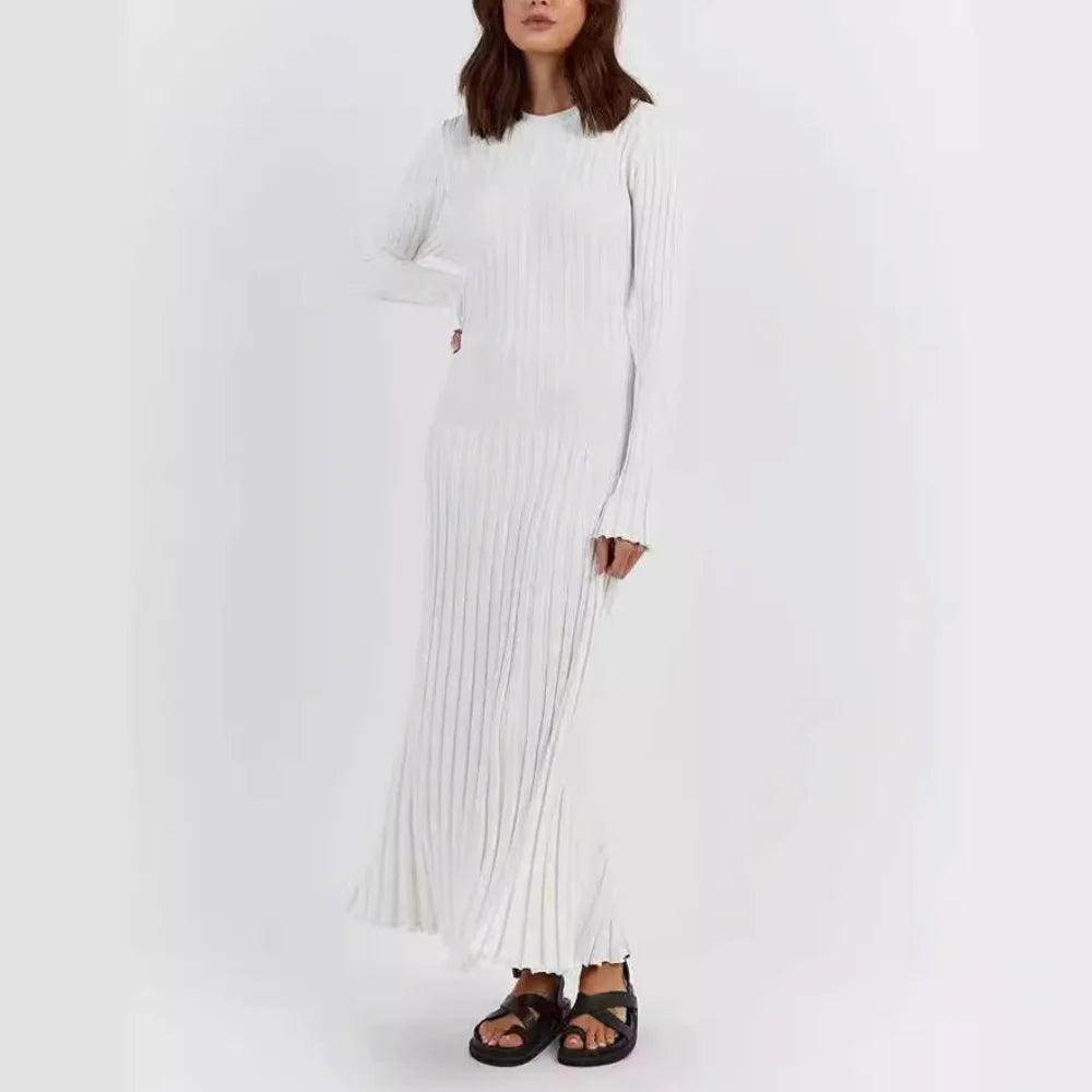 Chic Casual Solid Color Knitted Long Sweater Dress - Image 4