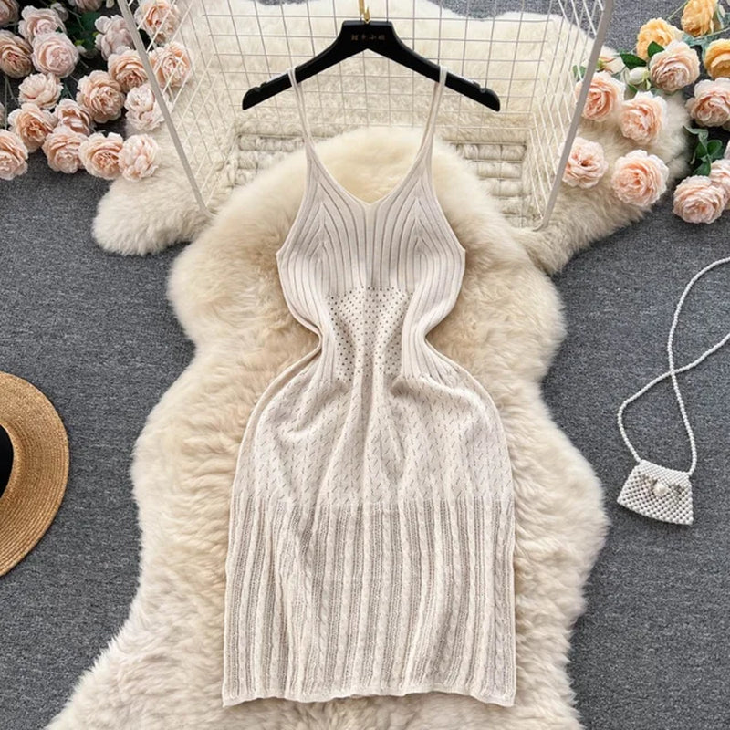 Chic Deep V-Neck Knitted Camisole Dress for Summer - Image 3