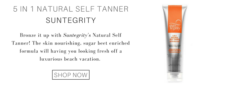 5 in 1 natural self tanner from suntegrity: bronze it up with suntegrity's natural self tanner! the skin nourishing, sugar beet enriched formula will have you looking fresh off a luxurious beach vacation.  