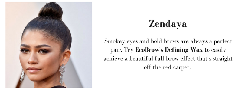 zendaya wearing smokey eyes and bold brows. to recreate her look, use ecobrow's defining wax