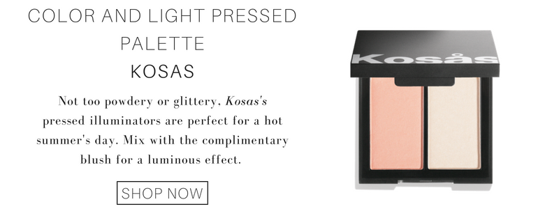 color and light pressed palette from kosas: not too powdery or glittery, kosas's pressed illuminators are perfect for a hot summer's day. mix with the complimentary blush for a luminous effect 