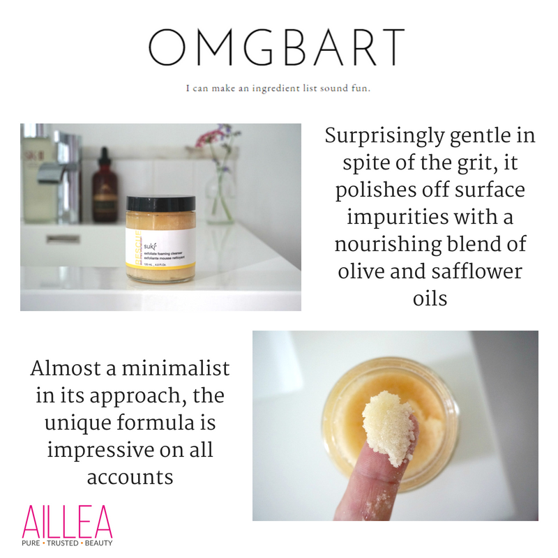 suki exfoliate foaming cleanser. article by omgbart. surprisingly gentle in spite of the grit, it polishes off surface impurities with a nourishing blend of olive and safflower oils. almost a minimalist in its approach, the unique formula is impressive on all accounts.  
