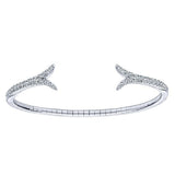 14K White Gold 2/3cttw Pave Cuff Bangle Bracelet with Flaired Ends