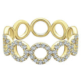 14K Yellow Gold Pave Diamond Circle Station Stackable Ring