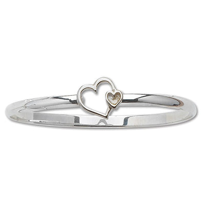 Sterling silver medium double heart bangle bracelet