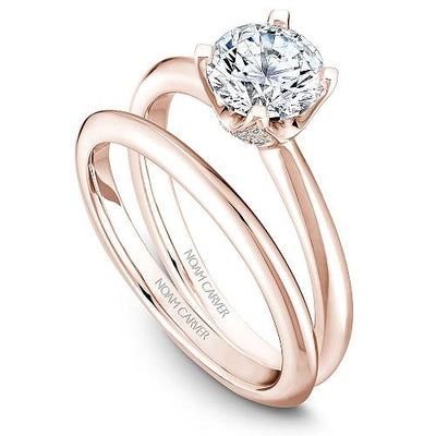 Solitaire Pave Diamond Ring 14K Rose Gold 909A