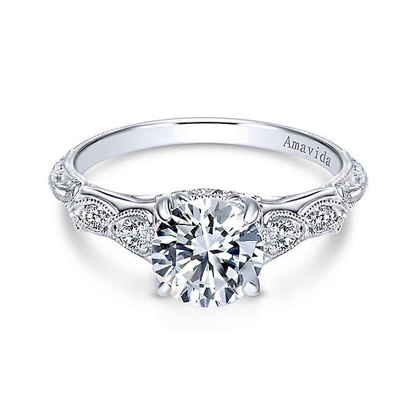 18K White Gold  Vintage  Inspired  Amavida Diamond Engagement  