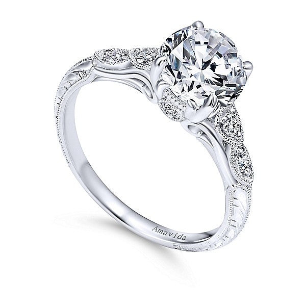18K White  Gold  Vintage Inspired Amavida Diamond Engagement  