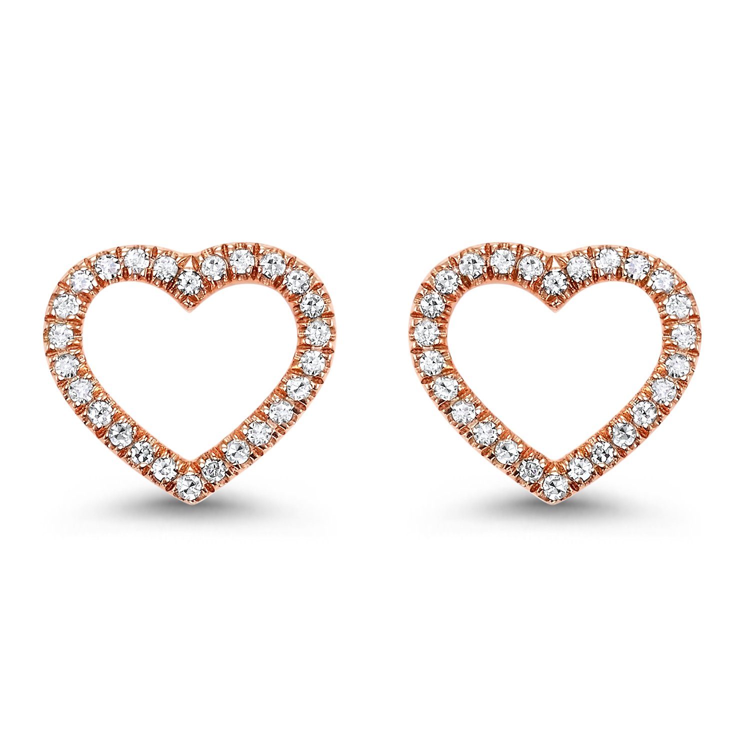 14k Rose Gold Diamond Heart Shaped Halo Stud Earrings Mullen
