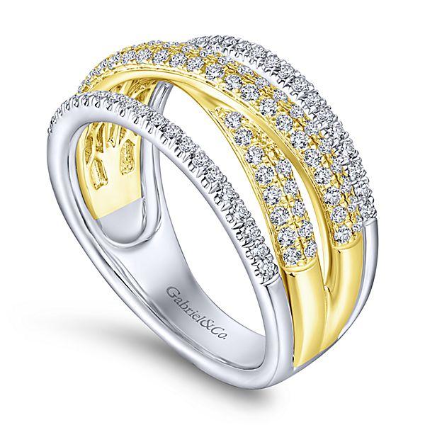 14K Two-Tone Gold 2/3cttw Multi-Row Crossover Pave Diamond Ring ...