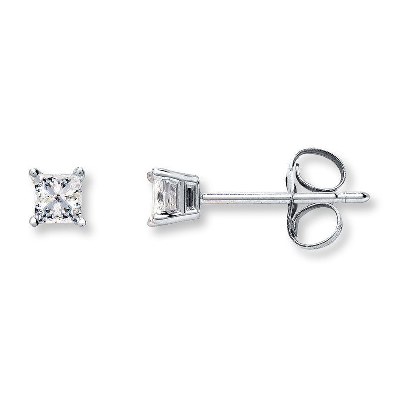 14k White Gold 1 3 Carat Princess Cut Diamond Stud Earrings