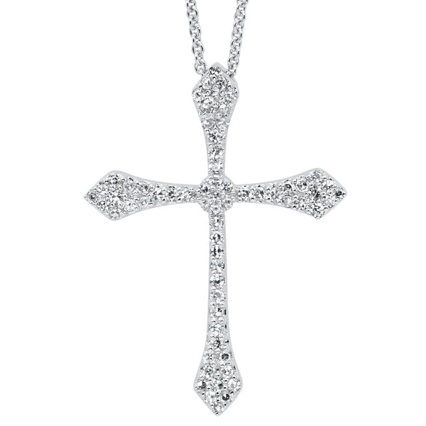 14K White Gold 1/5cttw Pave Diamond Cross Necklace - Mullen Brothers