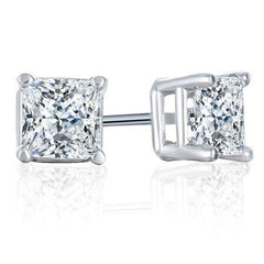 14k White Gold 1 Carat Princess Cut Diamond Stud Earrings Mullen