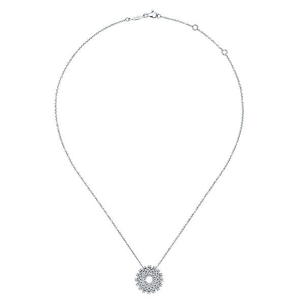 Pave Diamond Signature Wreath Design White Gold Necklace