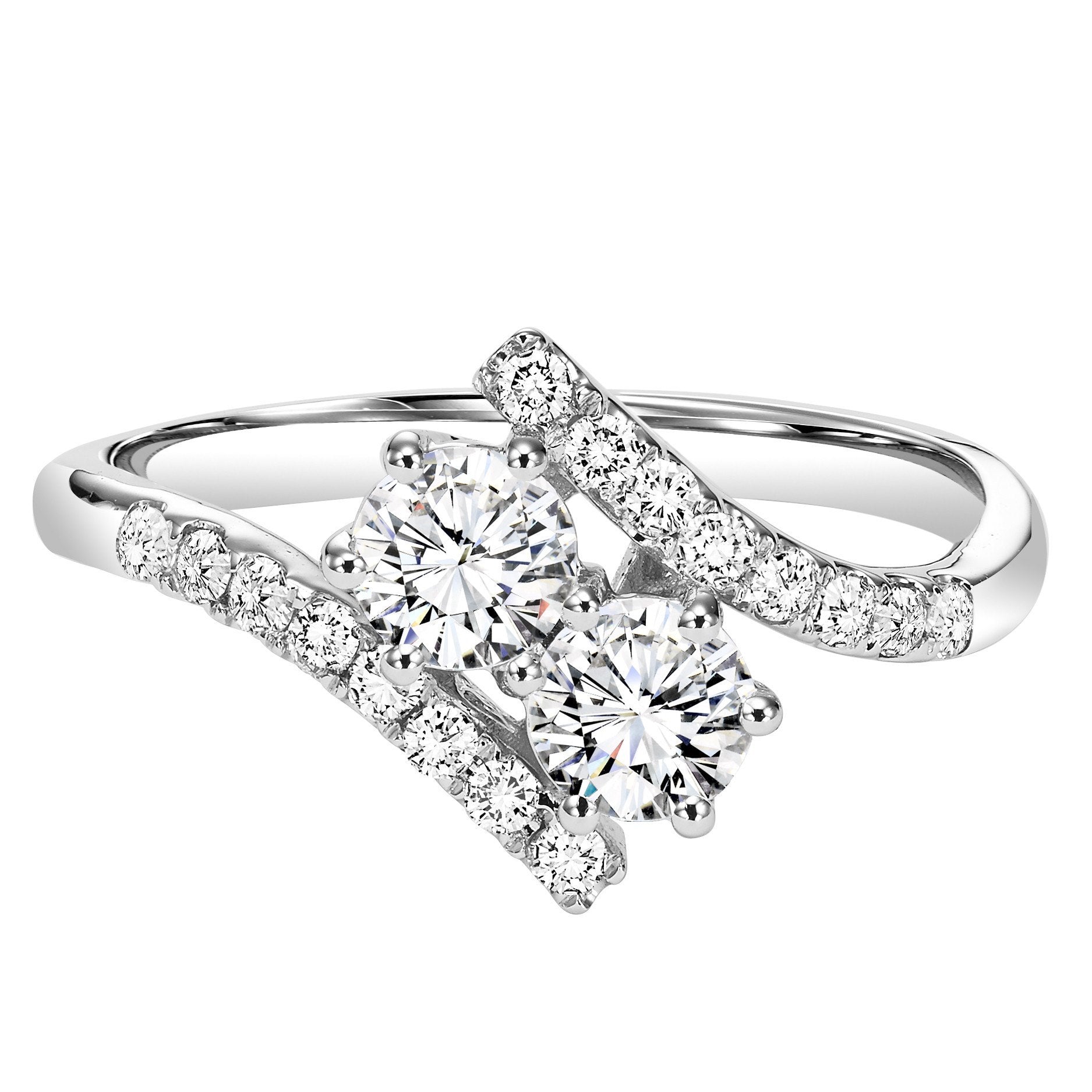 14K White Gold Twogether 1/4cttw 2-Stone Plus Bypass Diamond Ring ...