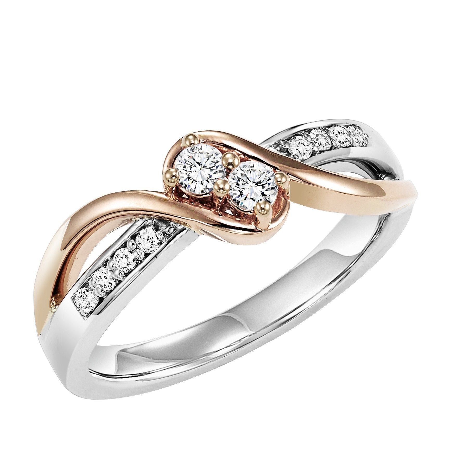 14K Two  Tone  Twogether 1 4cttw 2  Stone Plus Gold  Diamond 