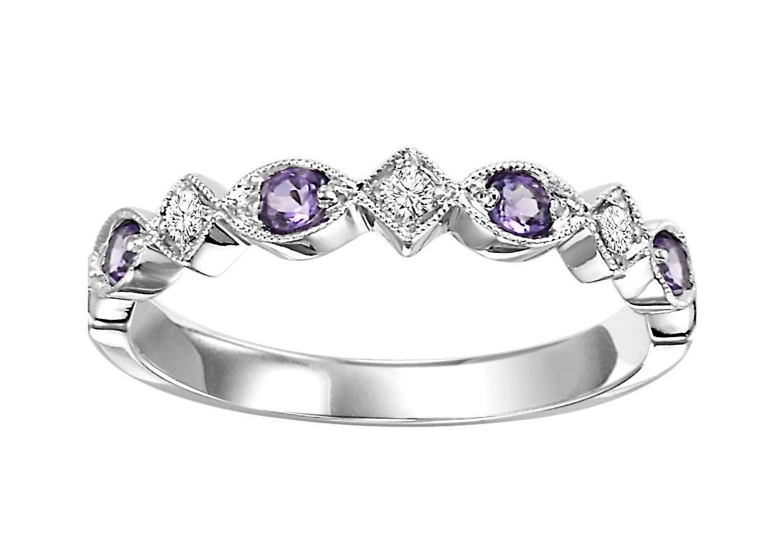 10k white gold diamond and created alexandrite birthstone ring - Mullen ...